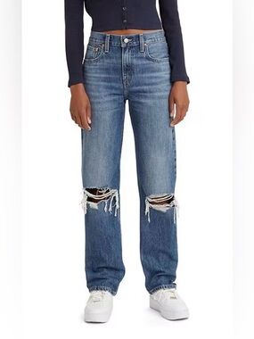 Women’s Levi’s Distressed Straight-Leg Jeans - Dark Blue
